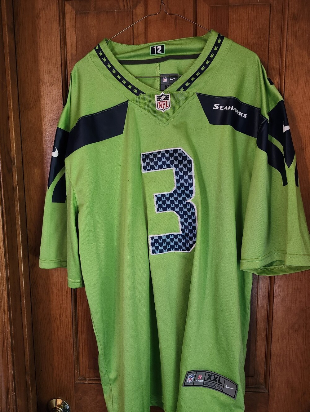 Nike Men’s Seattle Seahawks #3 Lime Green and Navy Jersey